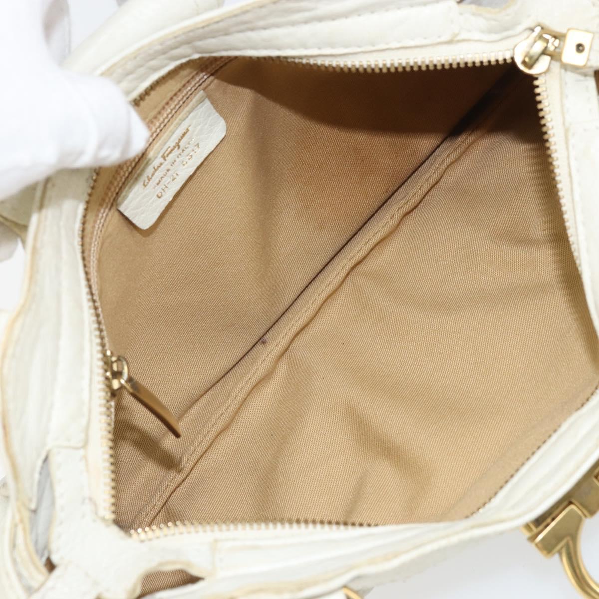 Salvatore Ferragamo Hand Bag Leather White Gold Auth bs33230