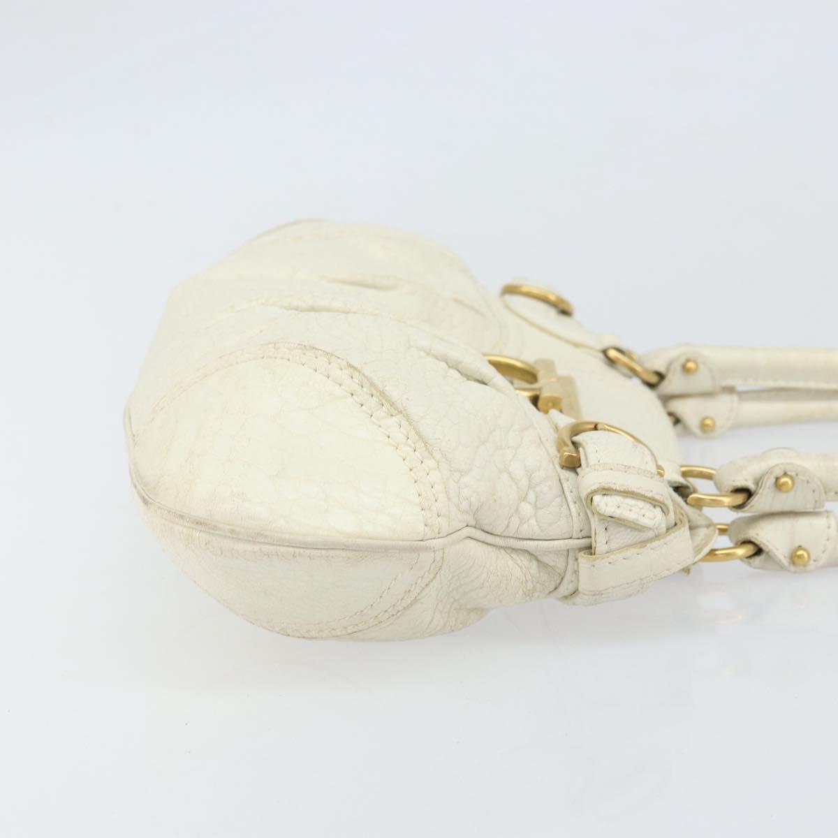 Salvatore Ferragamo Hand Bag Leather White Gold Auth bs33230