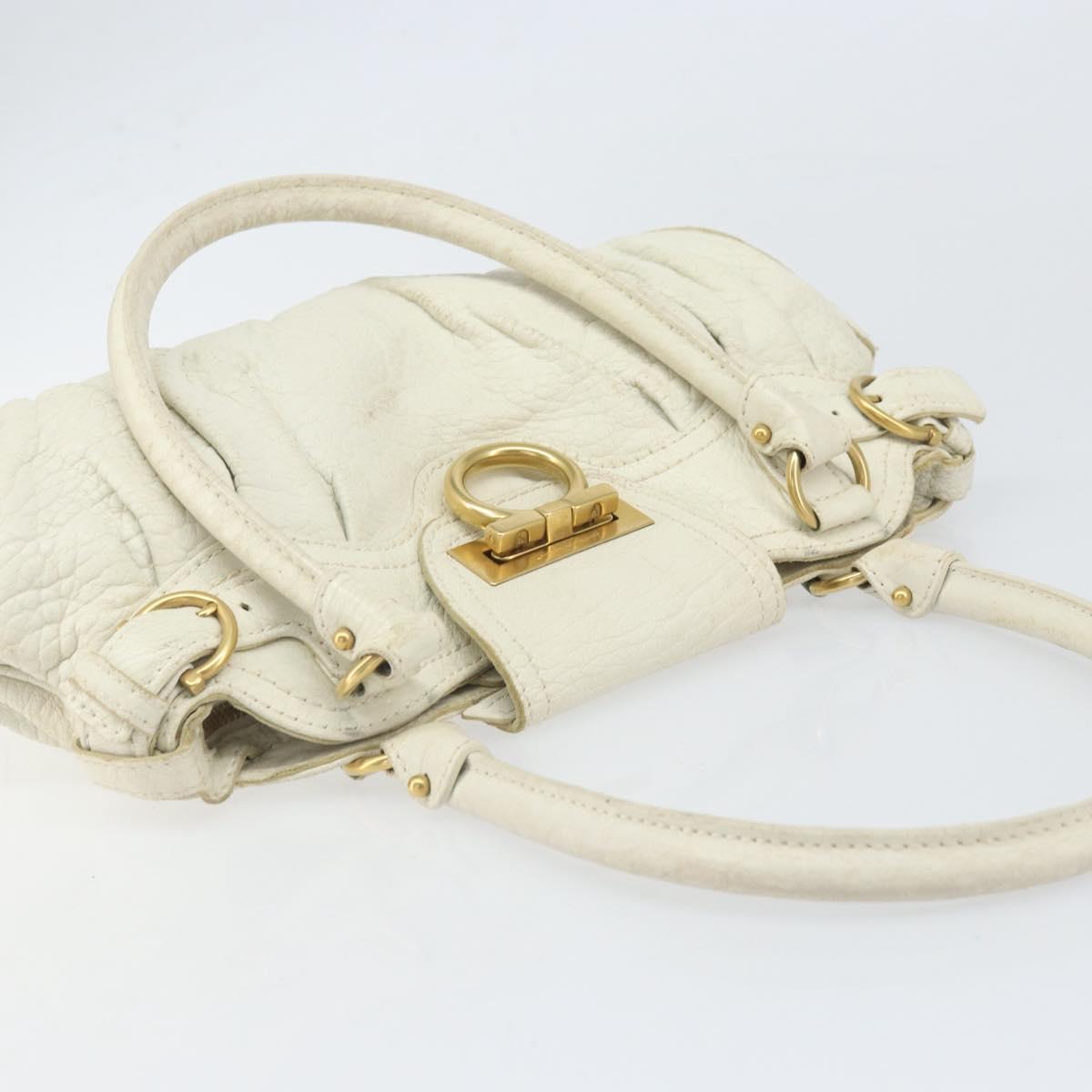 Salvatore Ferragamo Hand Bag Leather White Gold Auth bs33230