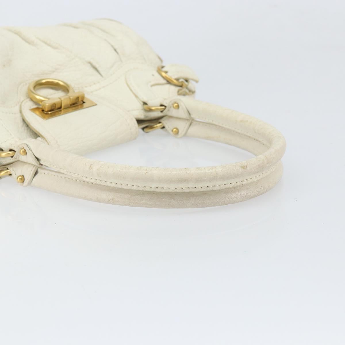 Salvatore Ferragamo Hand Bag Leather White Gold Auth bs33230