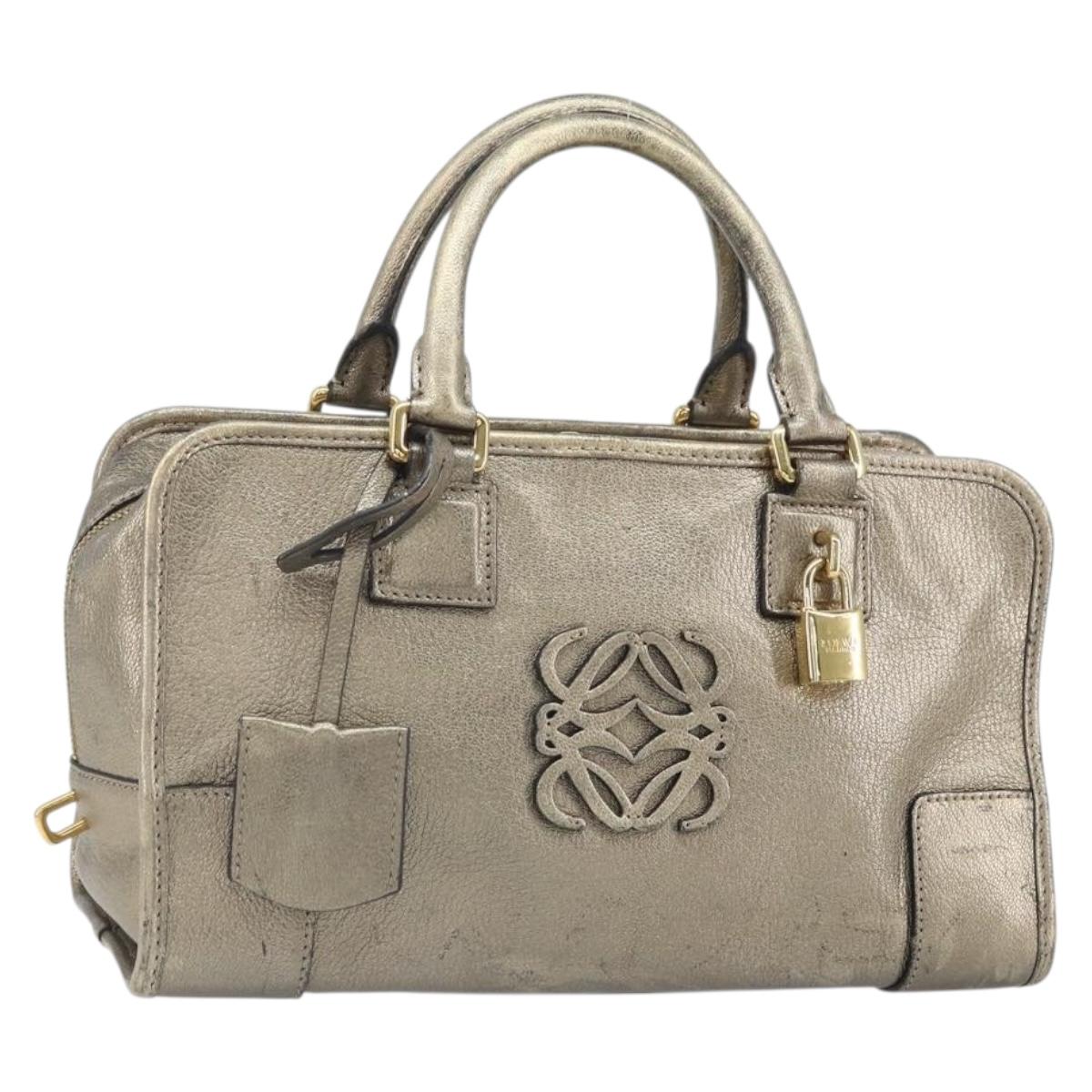 LOEWE Amazonas Hand Bag Leather Gold Tone Auth bs33234