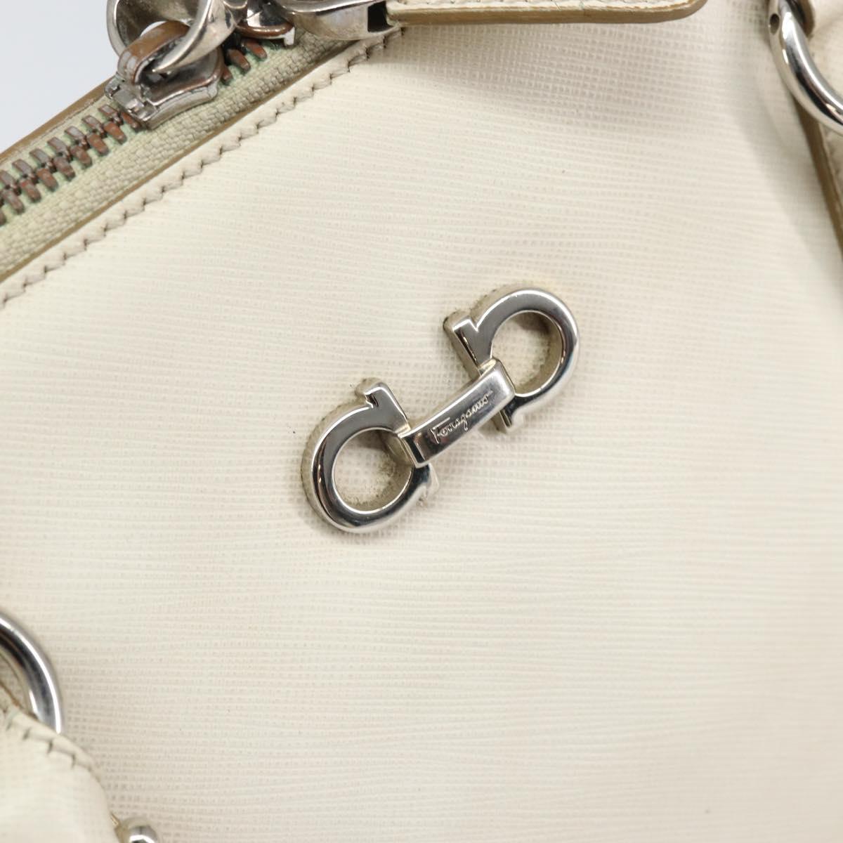 Salvatore Ferragamo Hand Bag Leather White Silver Auth bs33235