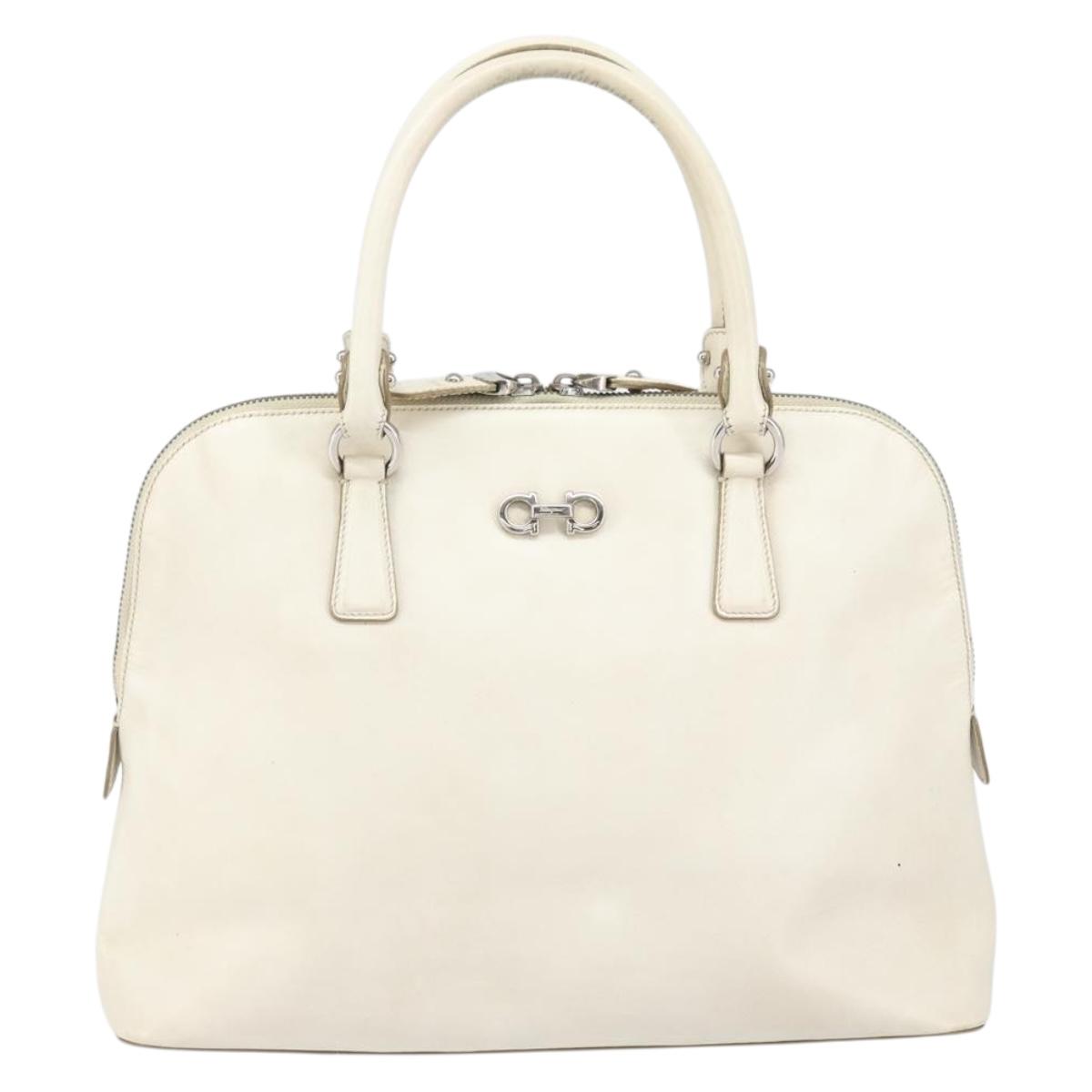 Salvatore Ferragamo Hand Bag Leather White Silver Auth bs33235