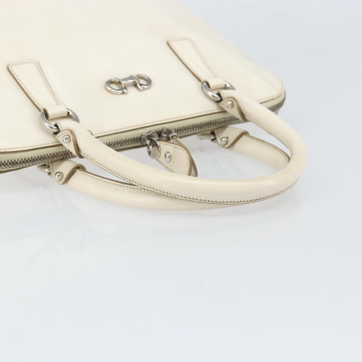 Salvatore Ferragamo Hand Bag Leather White Silver Auth bs33235