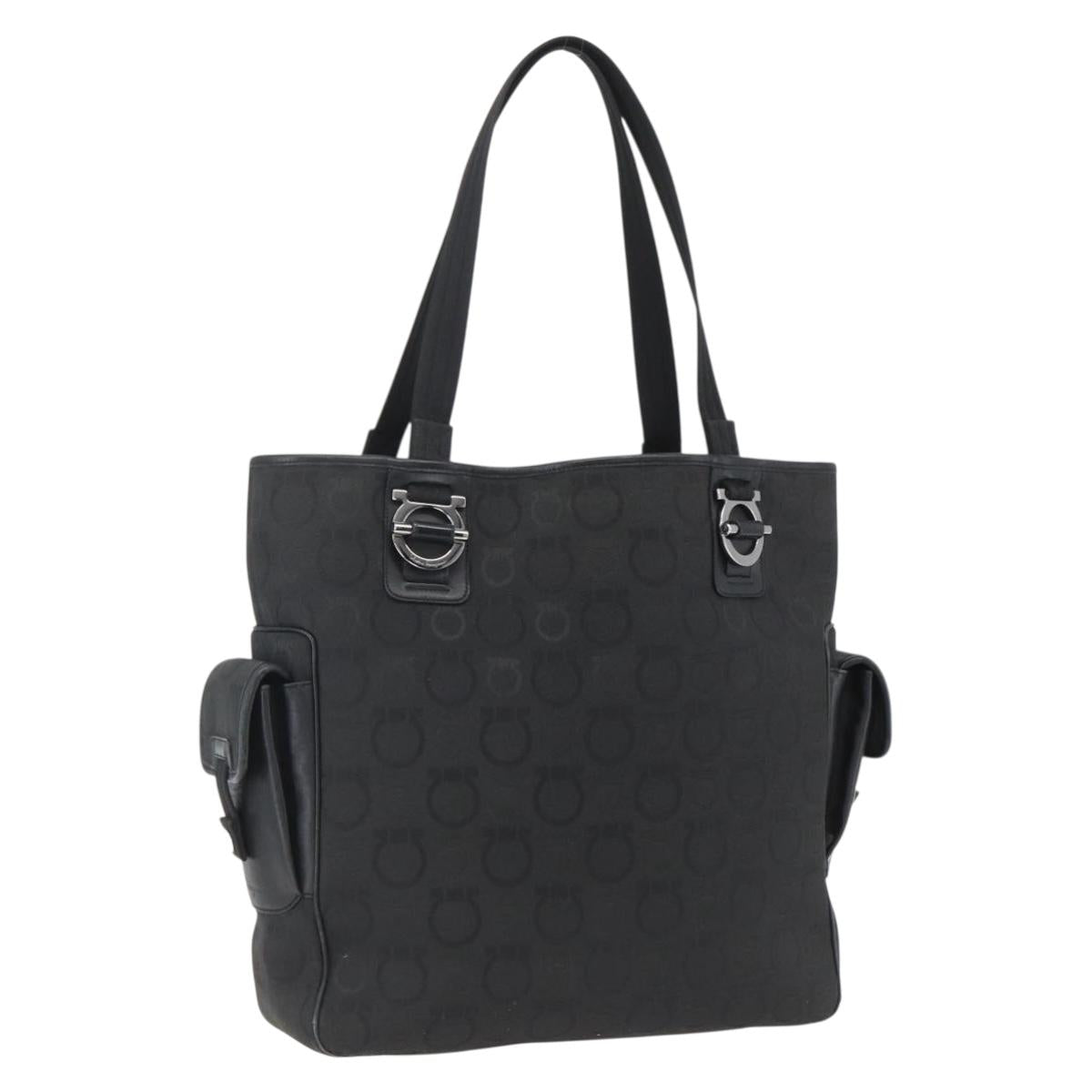 Salvatore Ferragamo Tote Bag Canvas Black Silver Auth bs33236