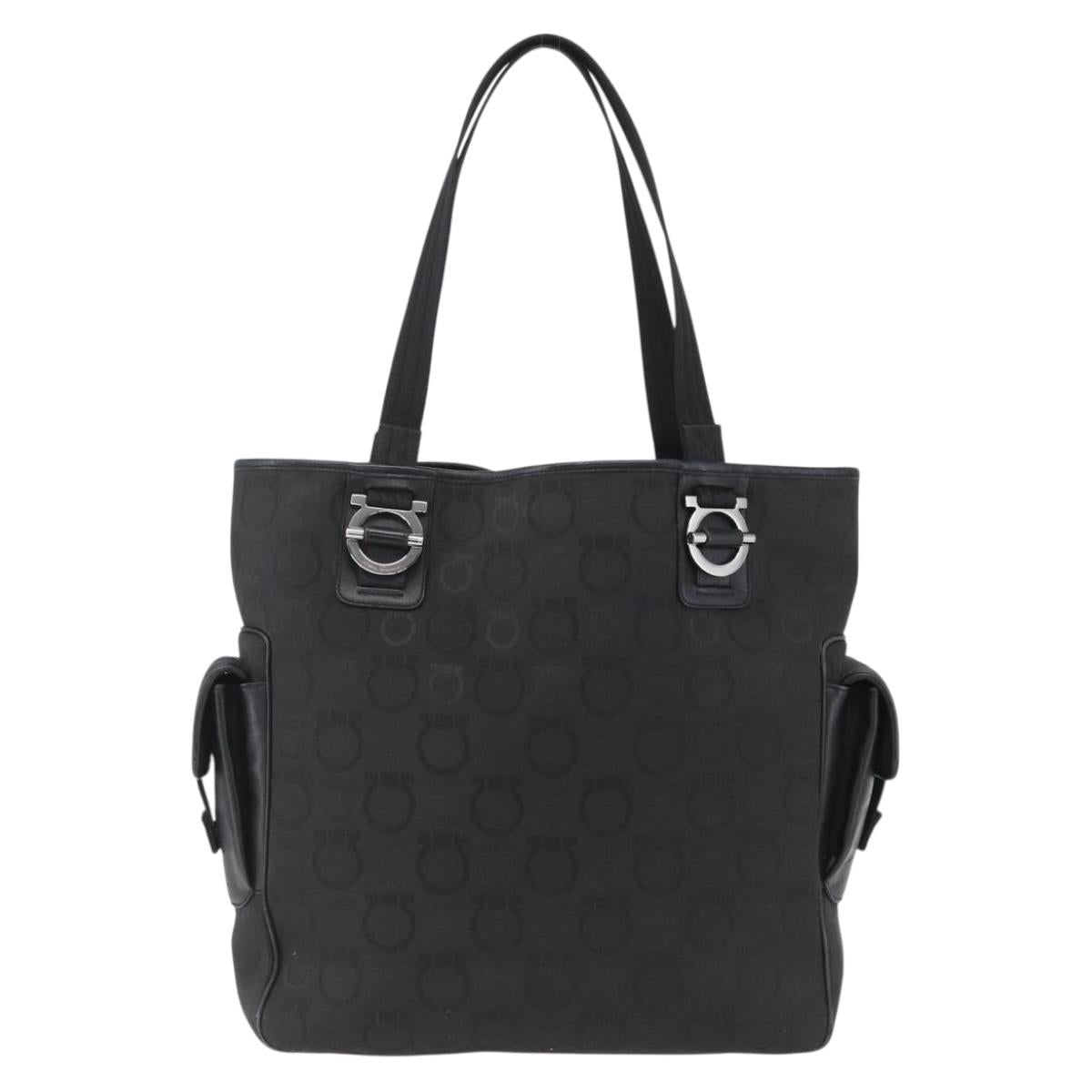 Salvatore Ferragamo Tote Bag Canvas Black Silver Auth bs33236