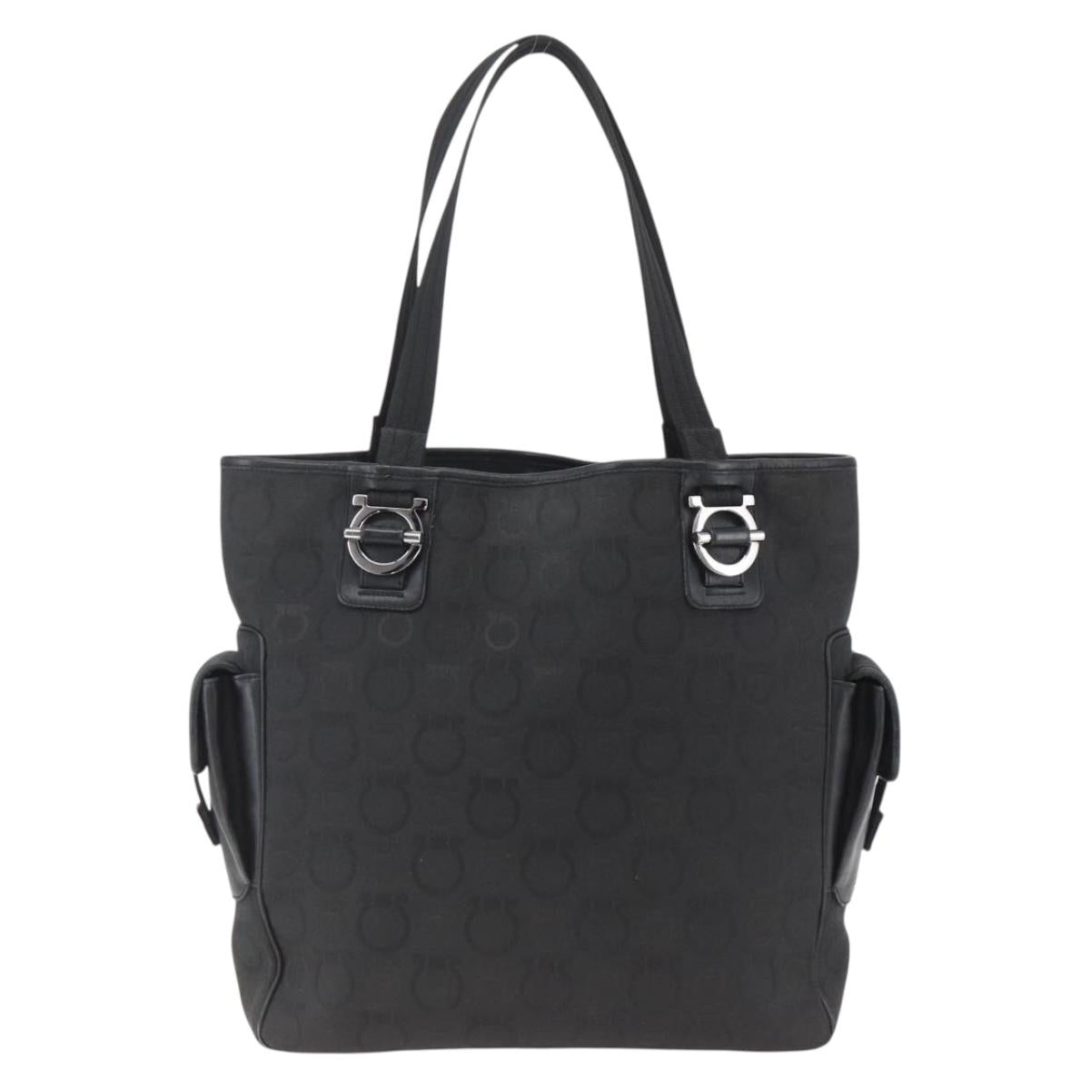 Salvatore Ferragamo Tote Bag Canvas Black Silver Auth bs33236