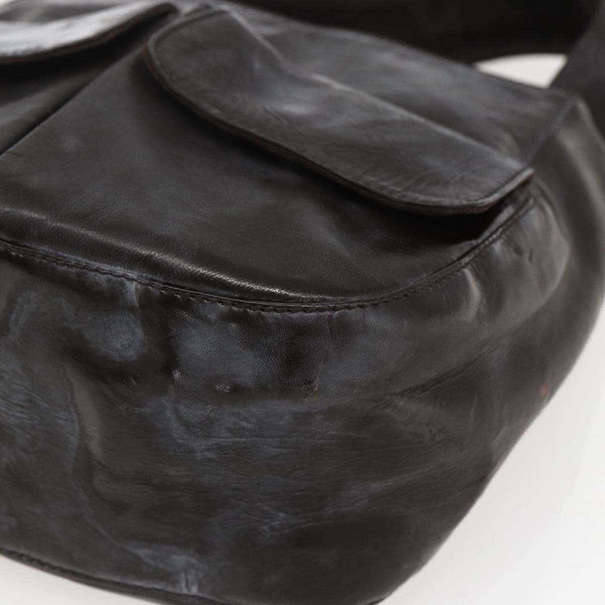 PRADA Hand Bag Leather Brown Silver Auth bs33238