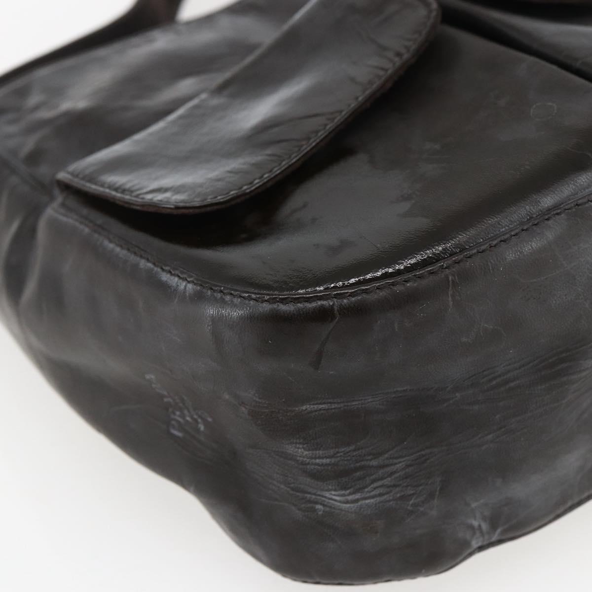 PRADA Hand Bag Leather Brown Silver Auth bs33238