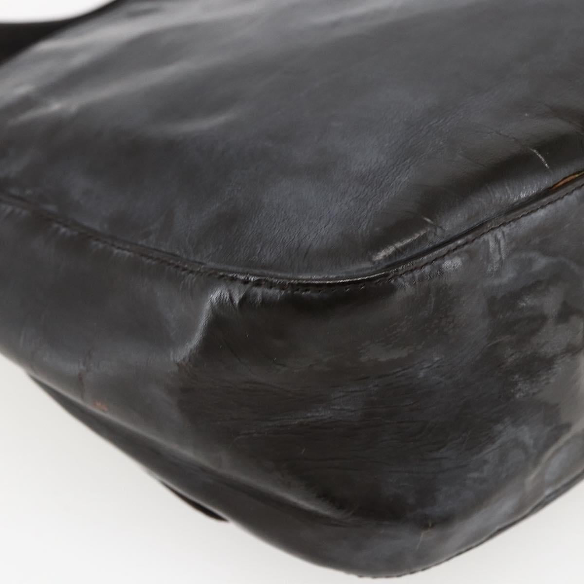 PRADA Hand Bag Leather Brown Silver Auth bs33238