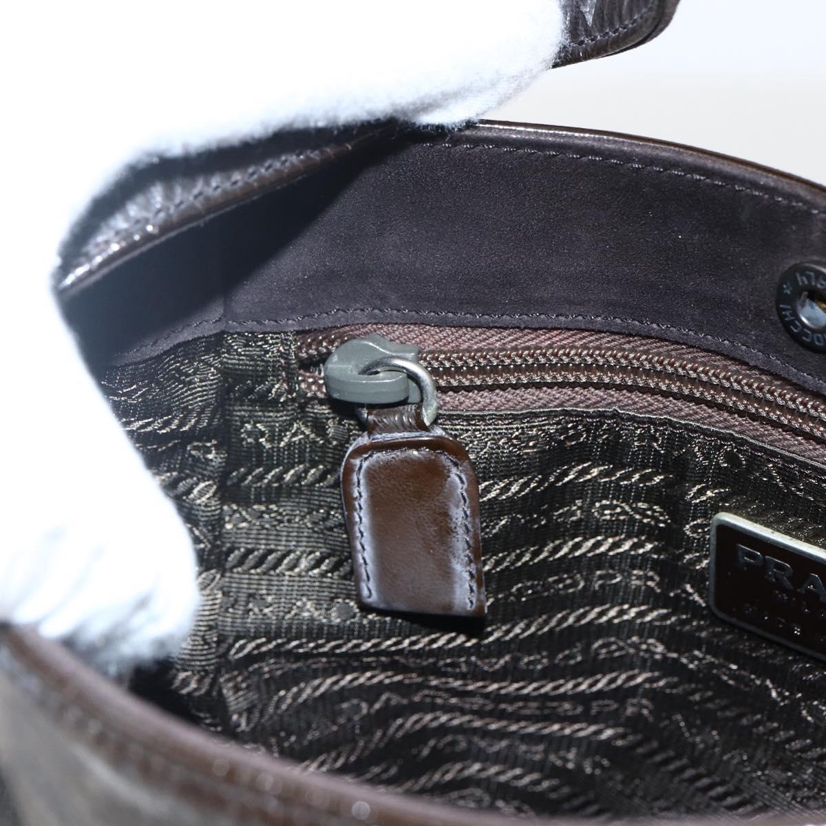 PRADA Hand Bag Leather Brown Silver Auth bs33238