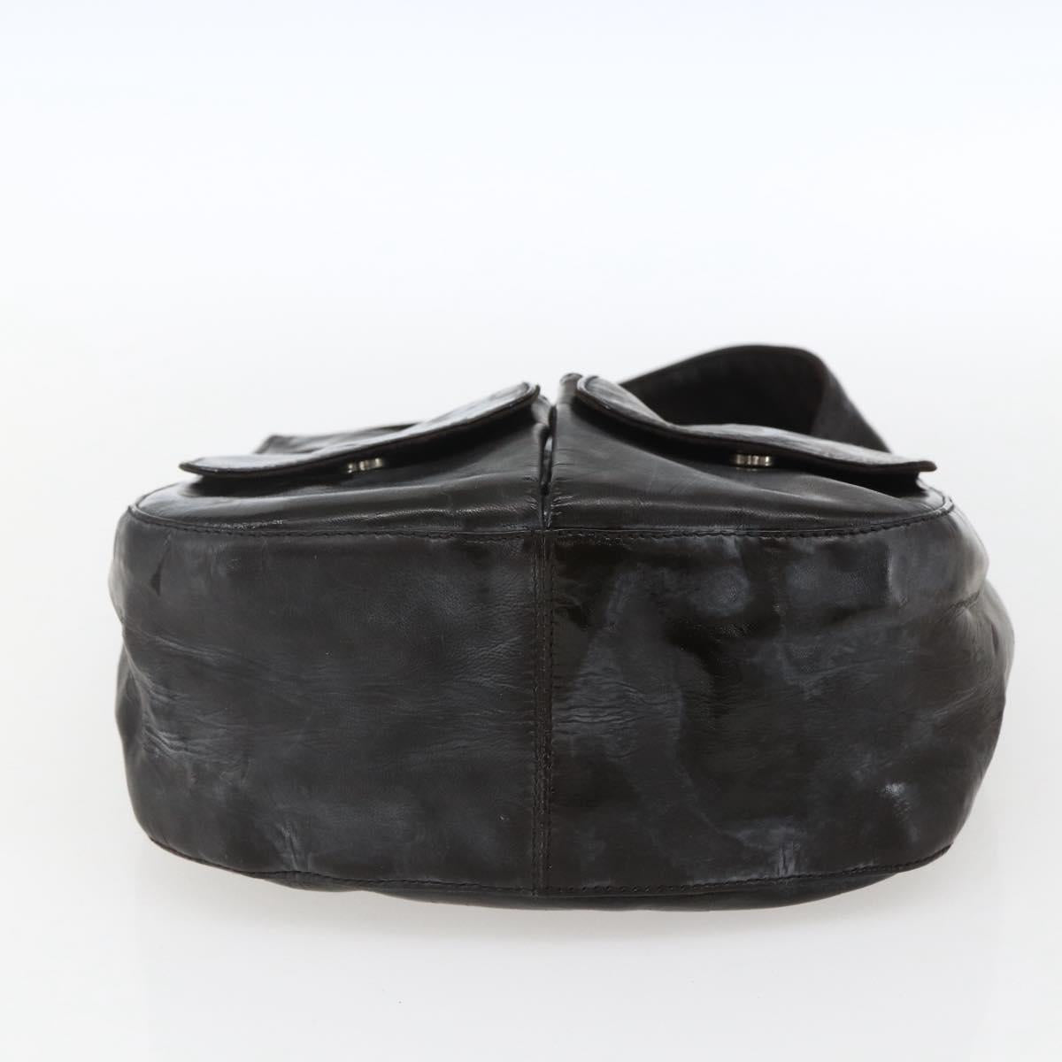 PRADA Hand Bag Leather Brown Silver Auth bs33238