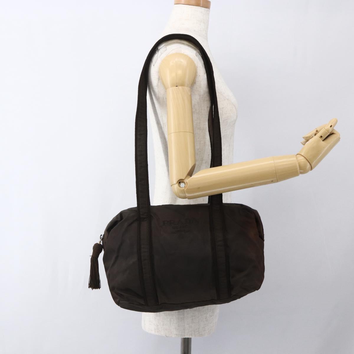 PRADA Shoulder Bag Nylon Brown Gold Auth bs33239