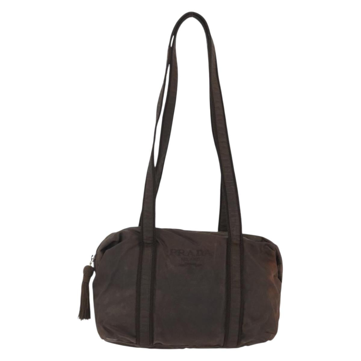 PRADA Shoulder Bag Nylon Brown Gold Auth bs33239
