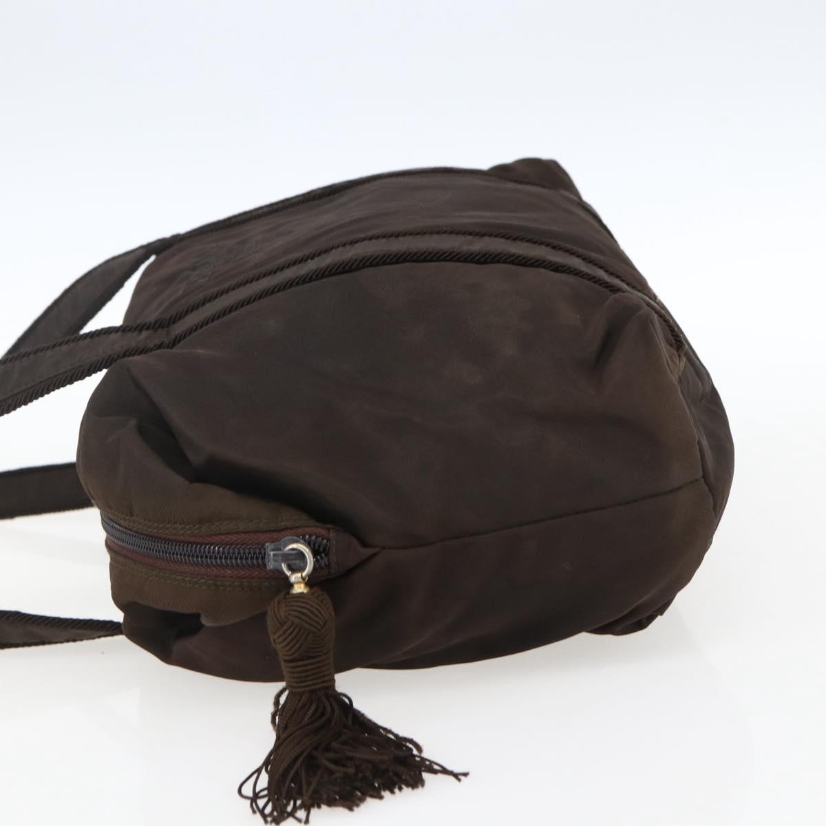PRADA Shoulder Bag Nylon Brown Gold Auth bs33239