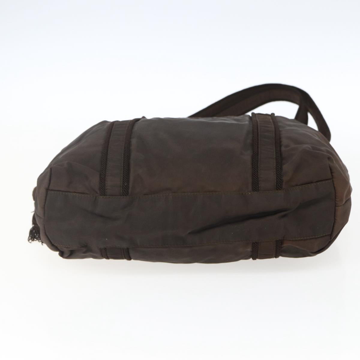 PRADA Shoulder Bag Nylon Brown Gold Auth bs33239