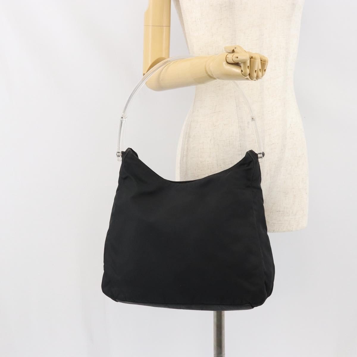 PRADA Tote Bag Nylon Black Silver Auth bs33240