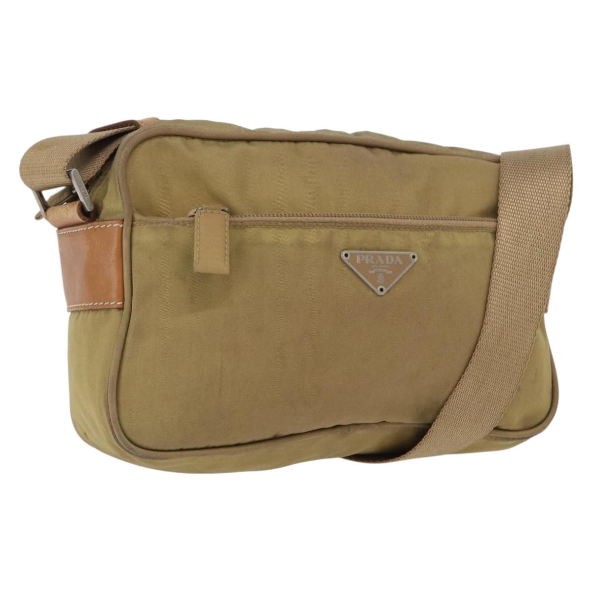 PRADA Shoulder Bag Nylon Beige Silver Auth bs33242