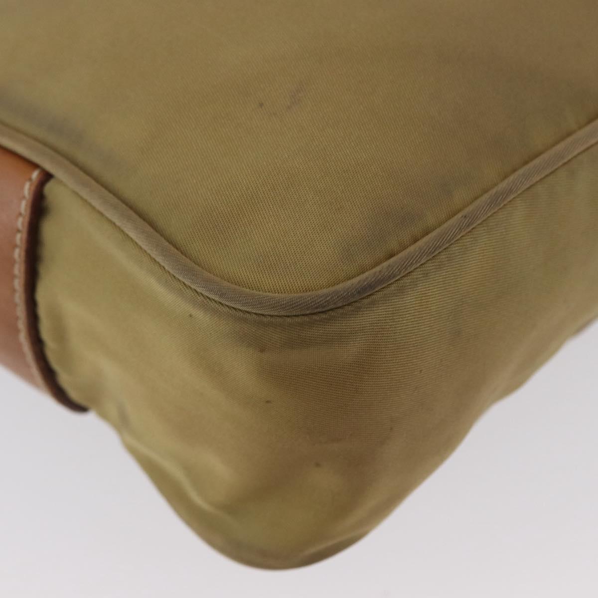 PRADA Shoulder Bag Nylon Beige Silver Auth bs33242