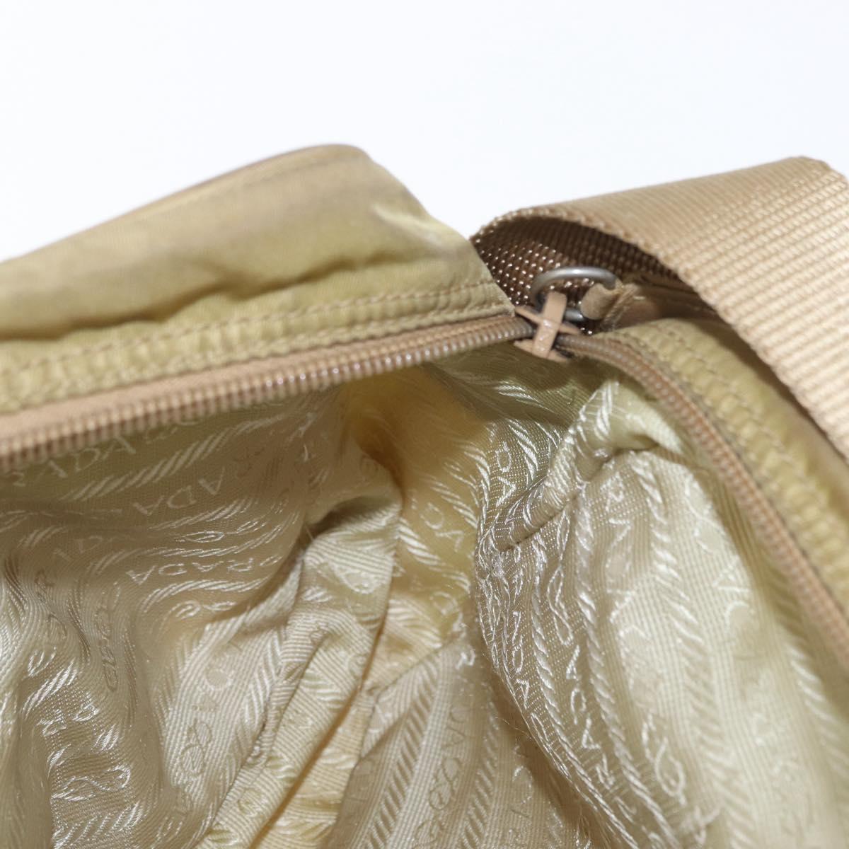 PRADA Shoulder Bag Nylon Beige Silver Auth bs33242