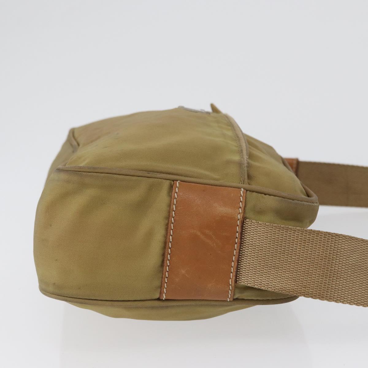 PRADA Shoulder Bag Nylon Beige Silver Auth bs33242