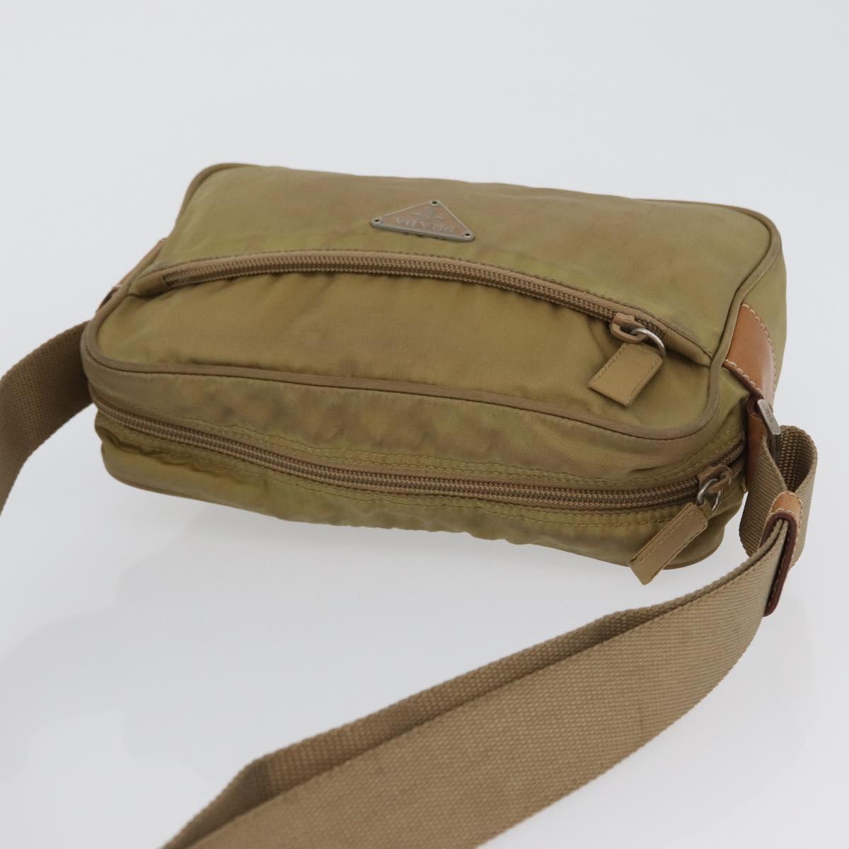 PRADA Shoulder Bag Nylon Beige Silver Auth bs33242