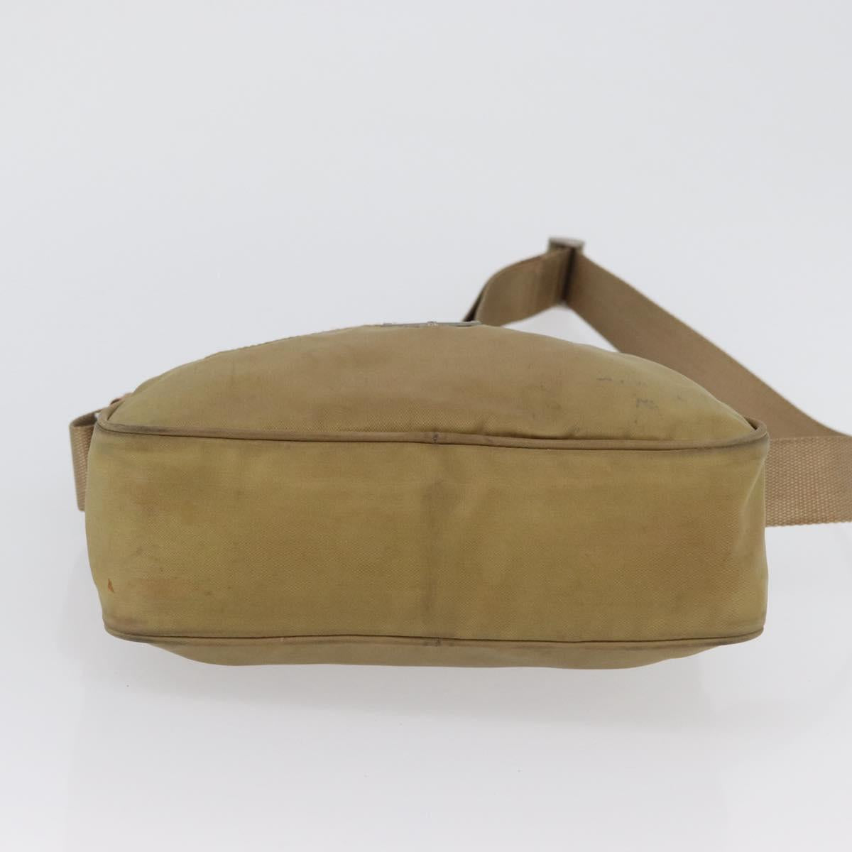 PRADA Shoulder Bag Nylon Beige Silver Auth bs33242