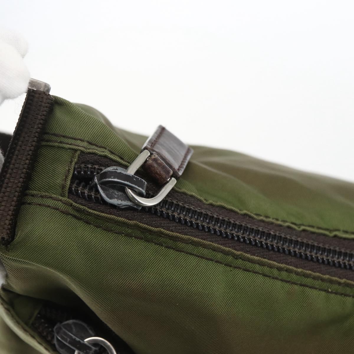 PRADA Shoulder Bag Nylon Khaki Silver Auth bs33243