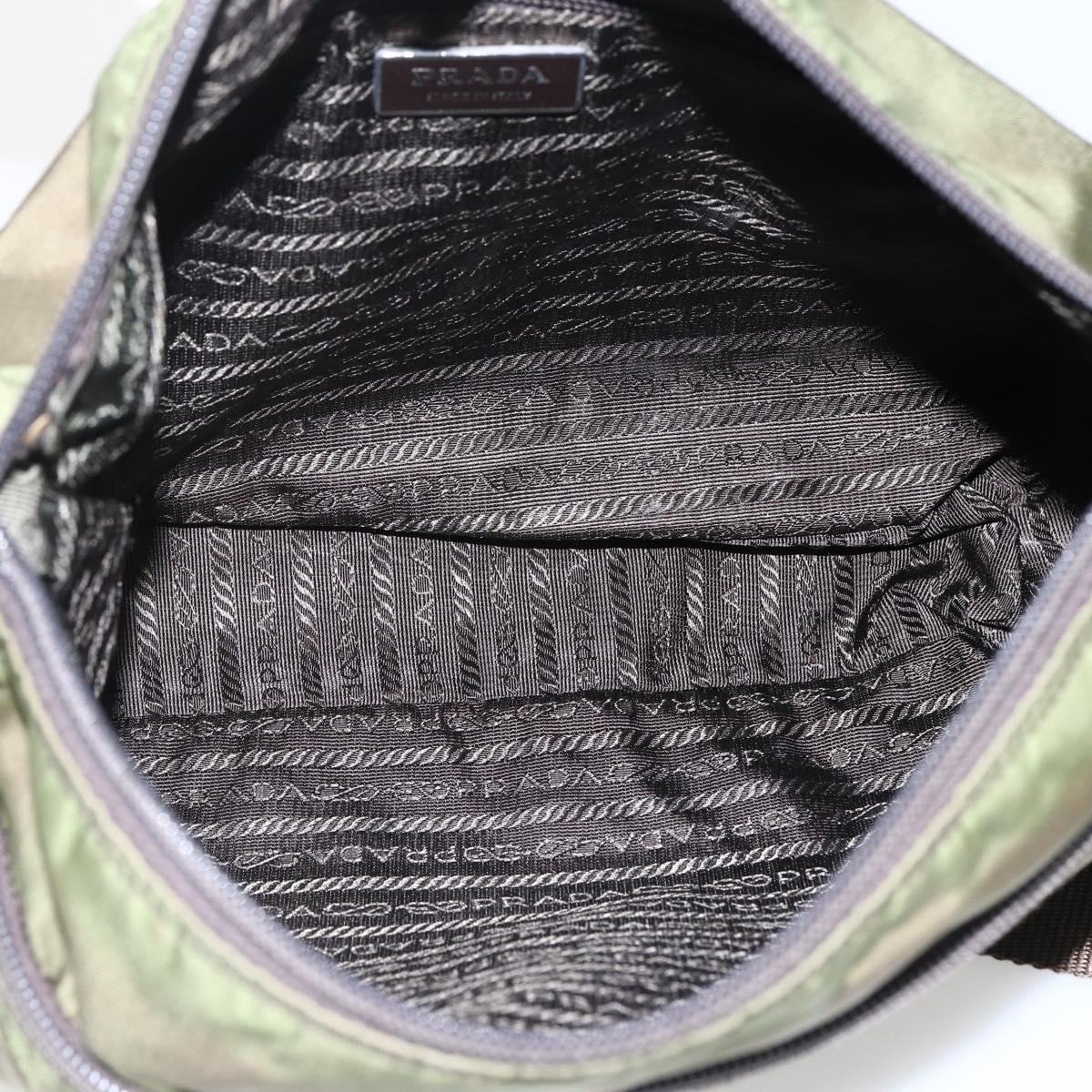 PRADA Shoulder Bag Nylon Khaki Silver Auth bs33243