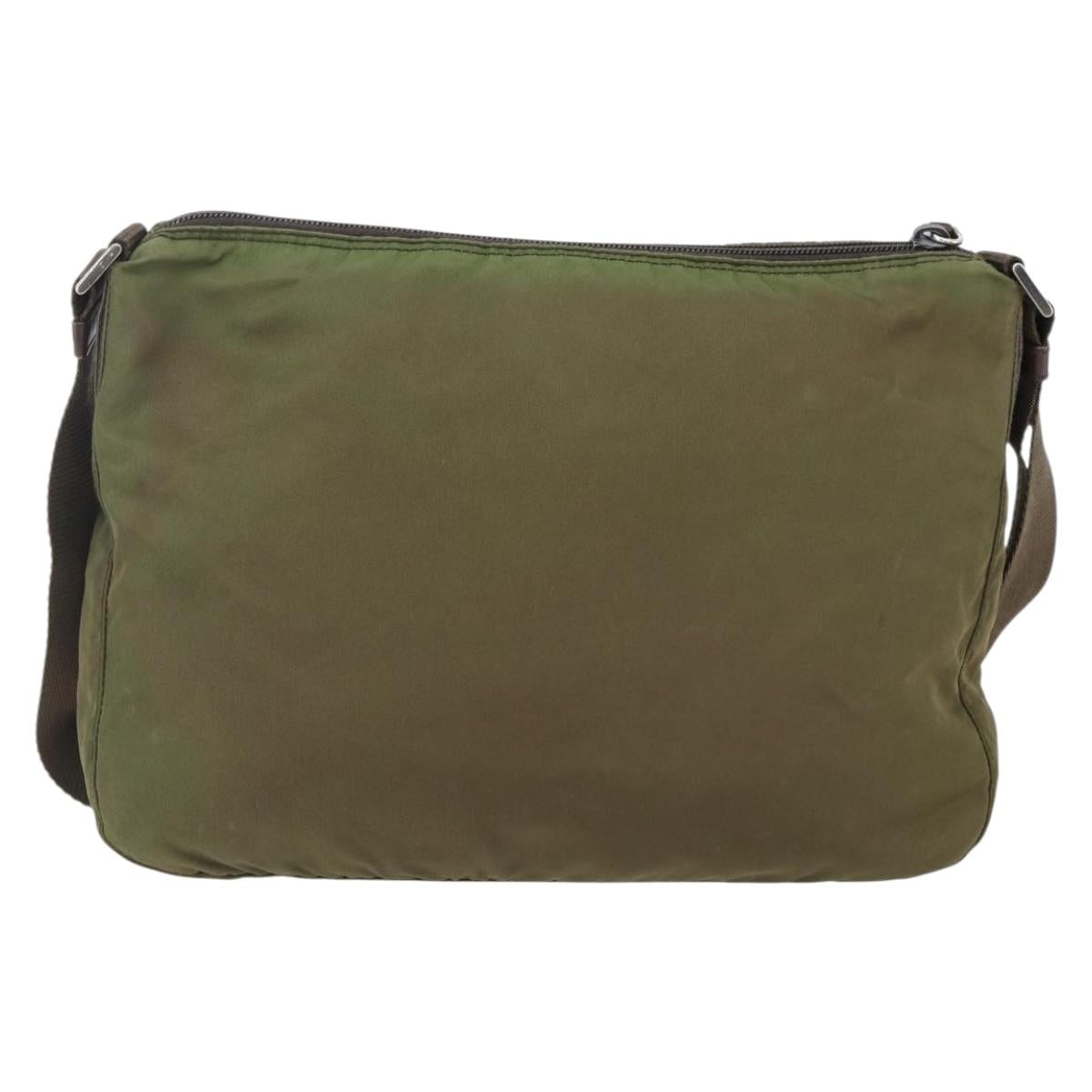 PRADA Shoulder Bag Nylon Khaki Silver Auth bs33243