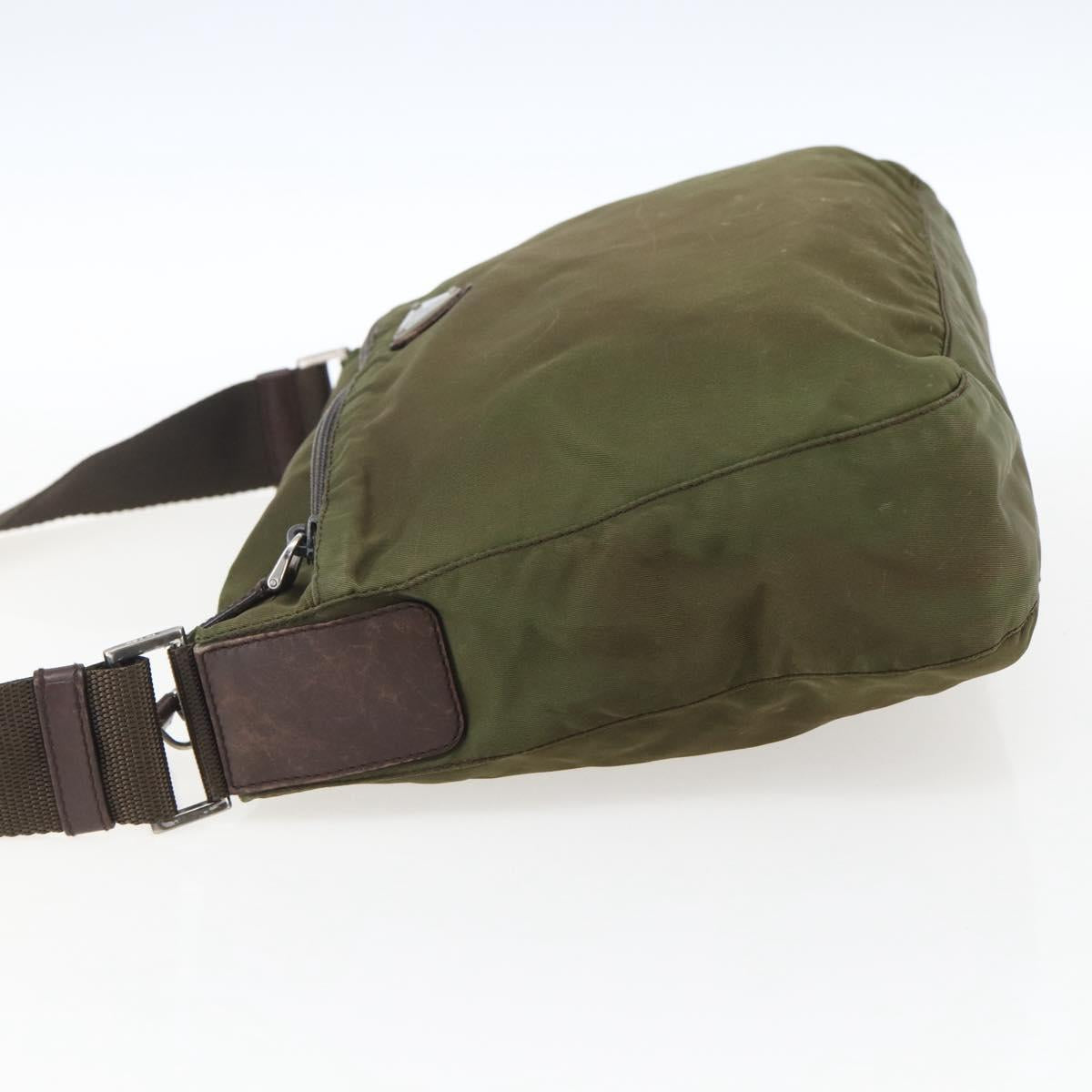 PRADA Shoulder Bag Nylon Khaki Silver Auth bs33243