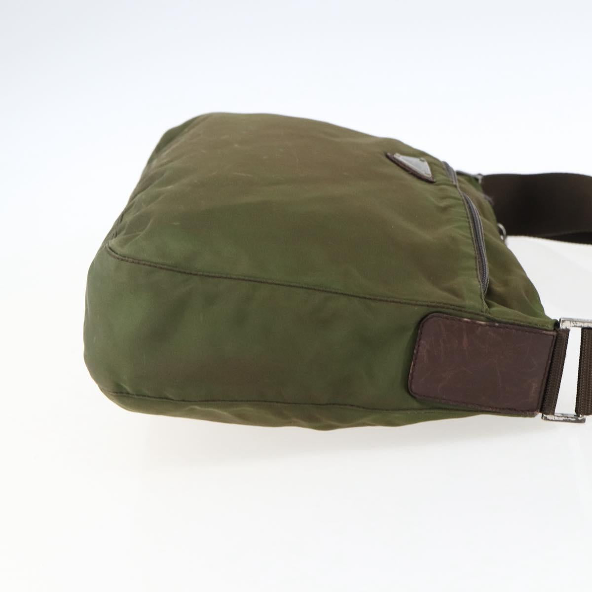 PRADA Shoulder Bag Nylon Khaki Silver Auth bs33243