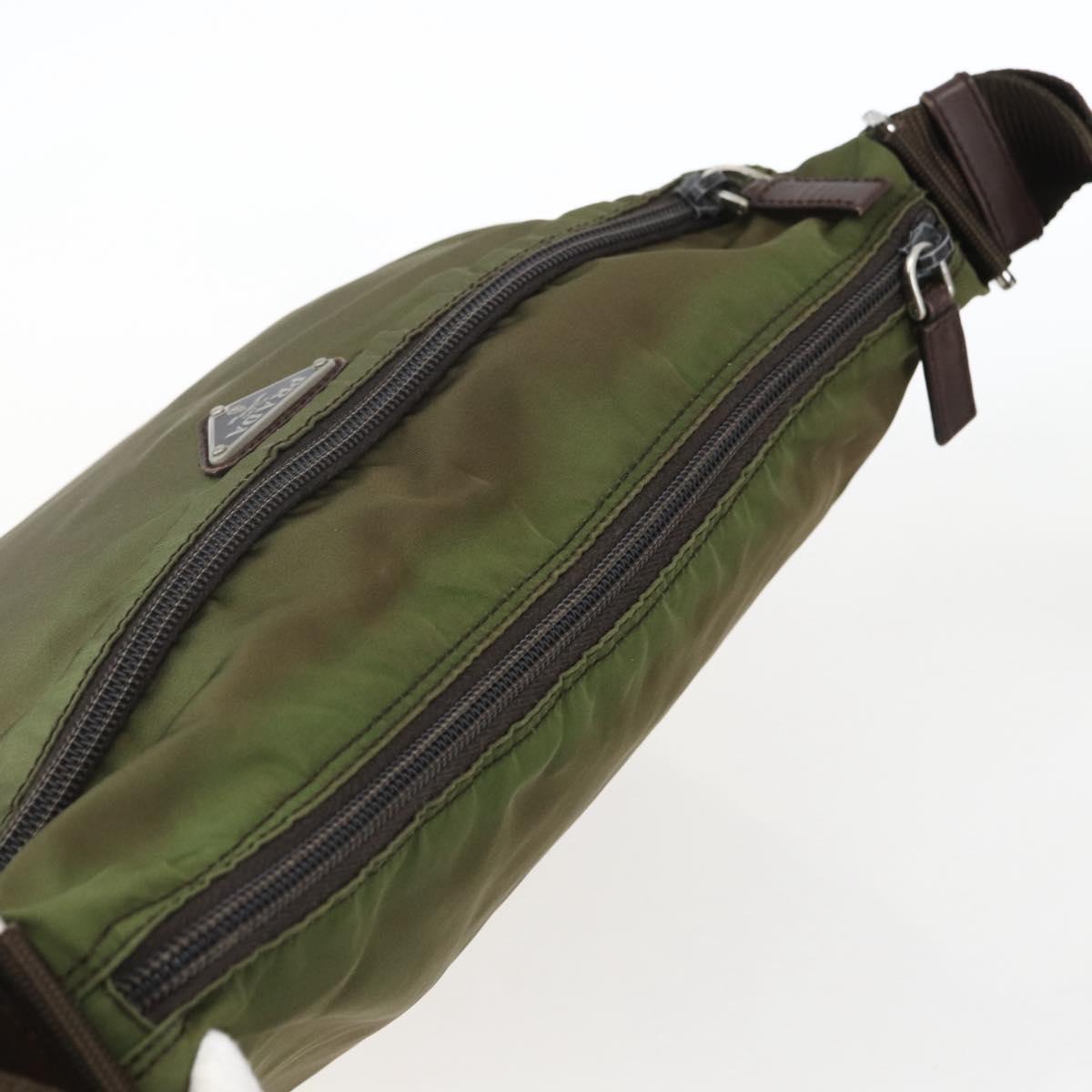 PRADA Shoulder Bag Nylon Khaki Silver Auth bs33243