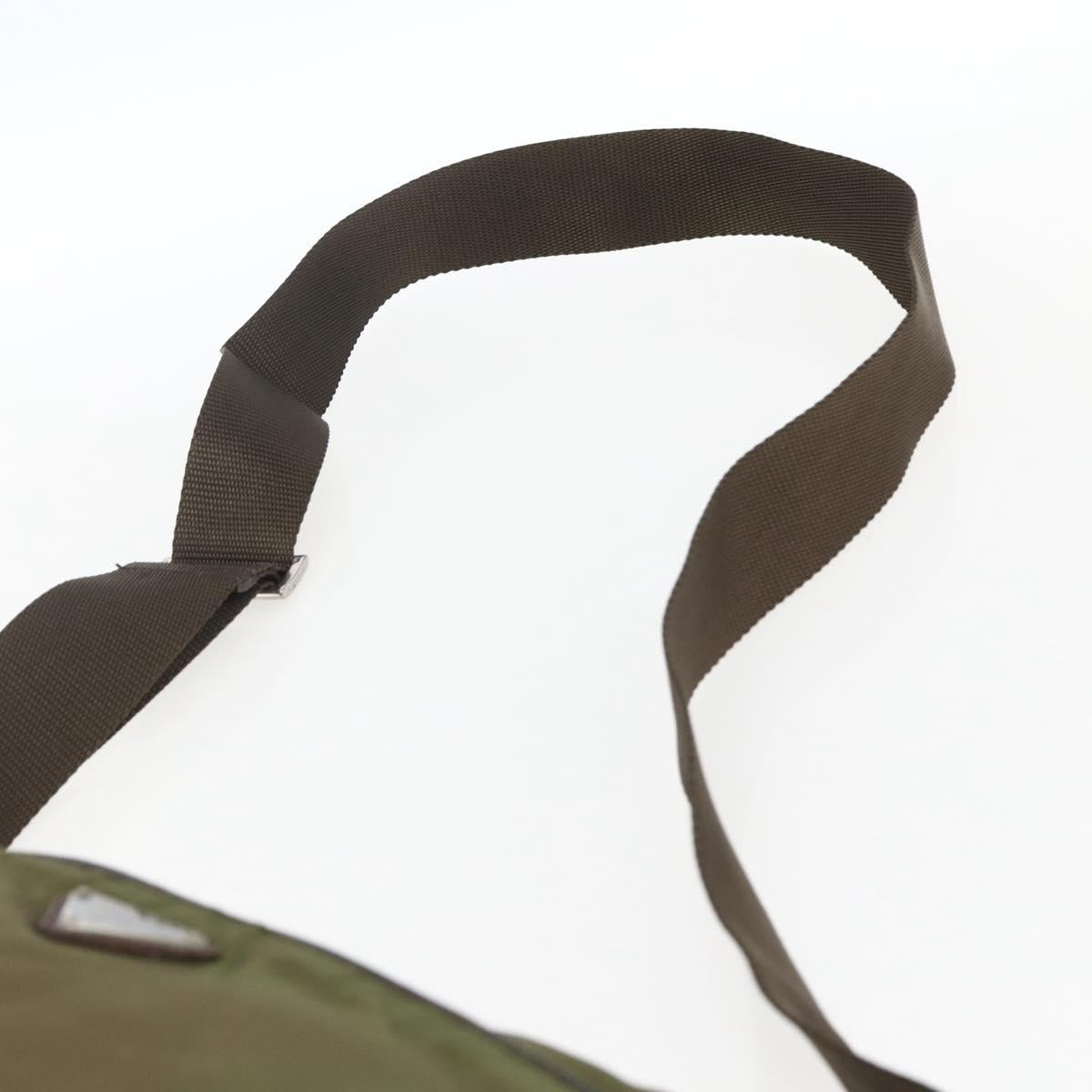 PRADA Shoulder Bag Nylon Khaki Silver Auth bs33243