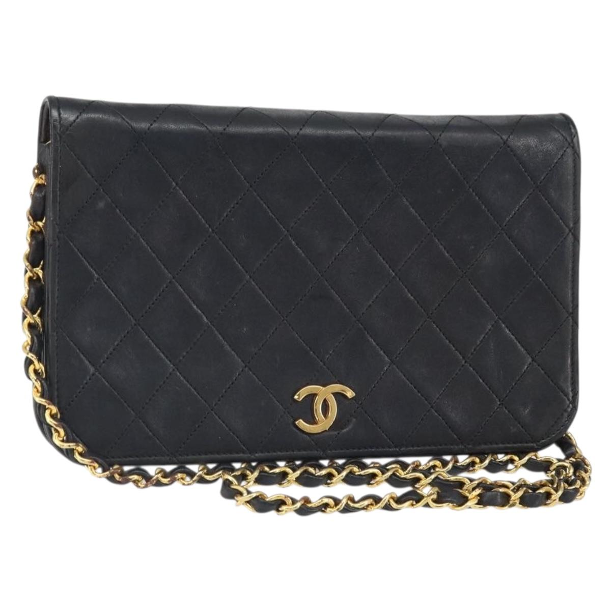CHANEL Matelasse Chain Shoulder Bag Lamb Skin Black Gold CC Auth bs33250