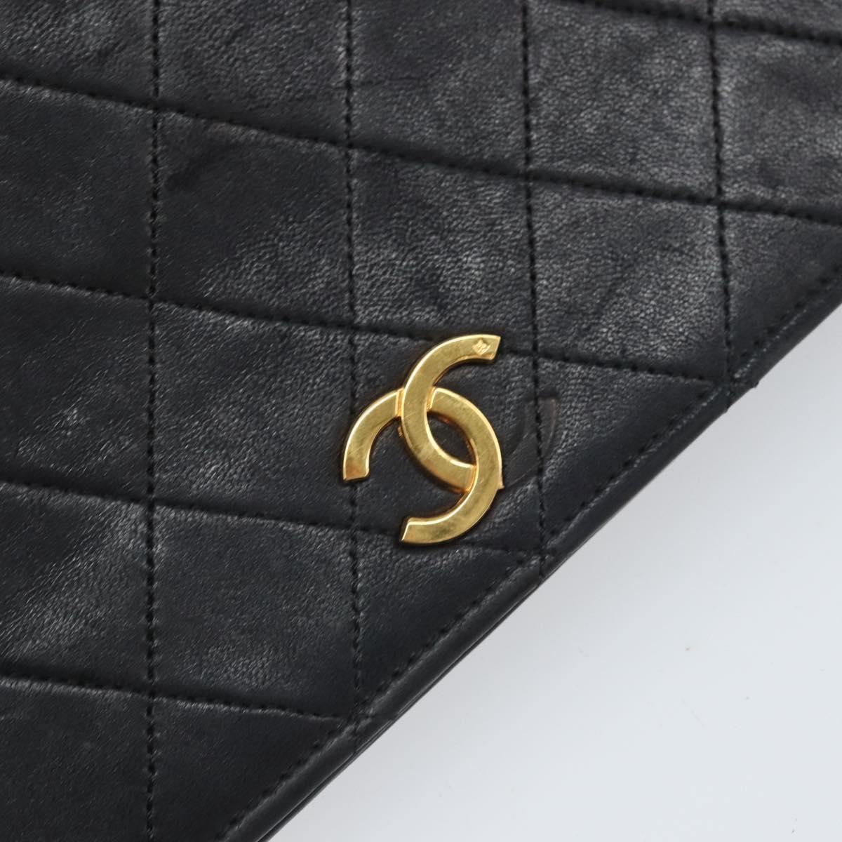 CHANEL Matelasse Chain Shoulder Bag Lamb Skin Black Gold CC Auth bs33250