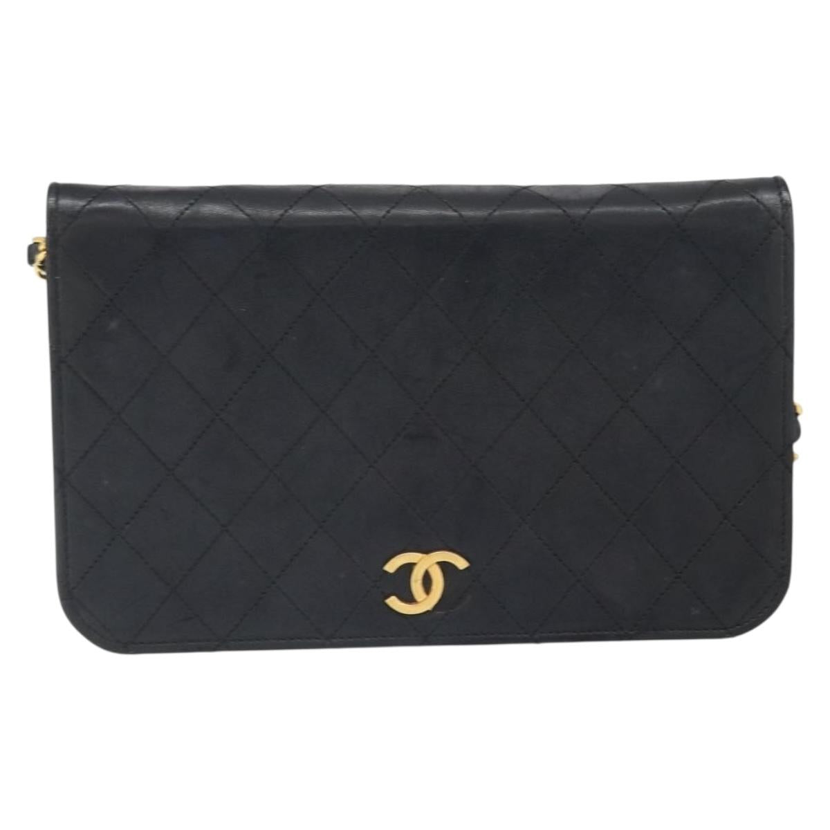 CHANEL Matelasse Chain Shoulder Bag Lamb Skin Black Gold CC Auth bs33250