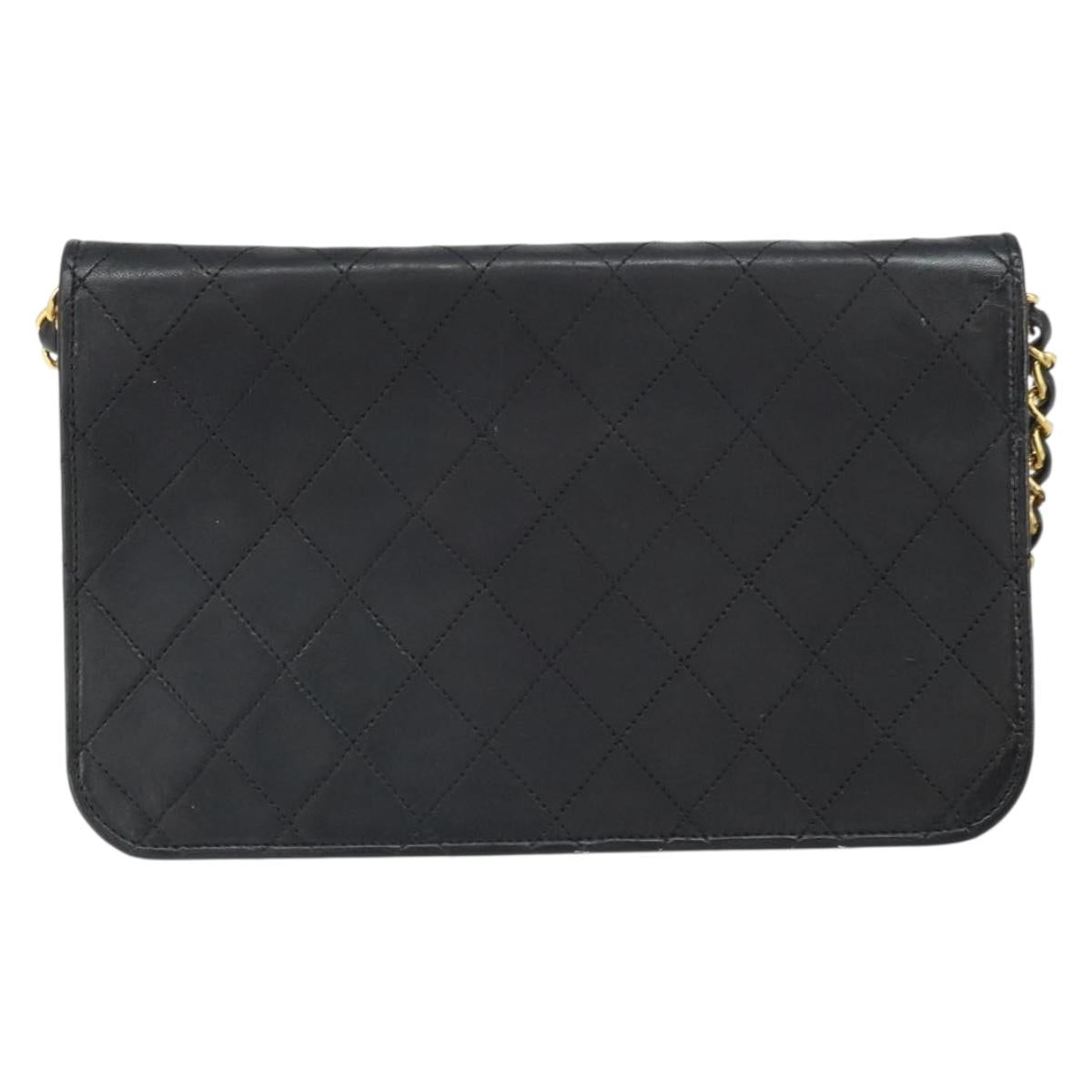 CHANEL Matelasse Chain Shoulder Bag Lamb Skin Black Gold CC Auth bs33250
