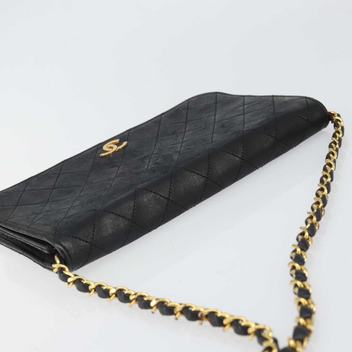 CHANEL Matelasse Chain Shoulder Bag Lamb Skin Black Gold CC Auth bs33250