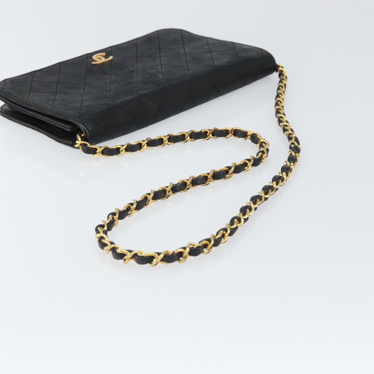 CHANEL Matelasse Chain Shoulder Bag Lamb Skin Black Gold CC Auth bs33250