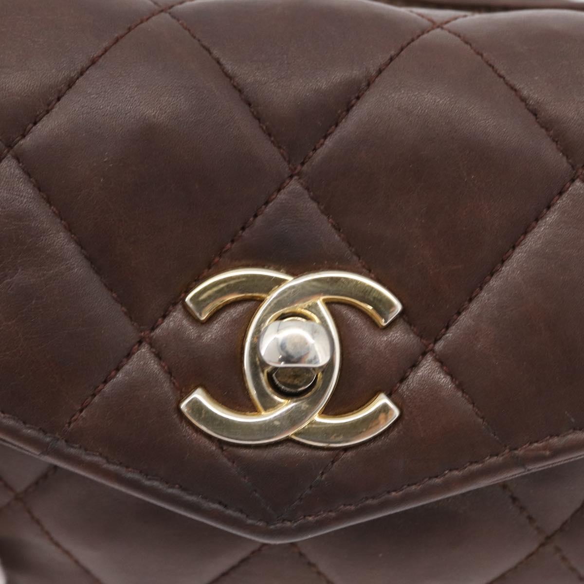 CHANEL Matelasse Waist bag Lamb Skin Brown Gold CC Auth bs33252
