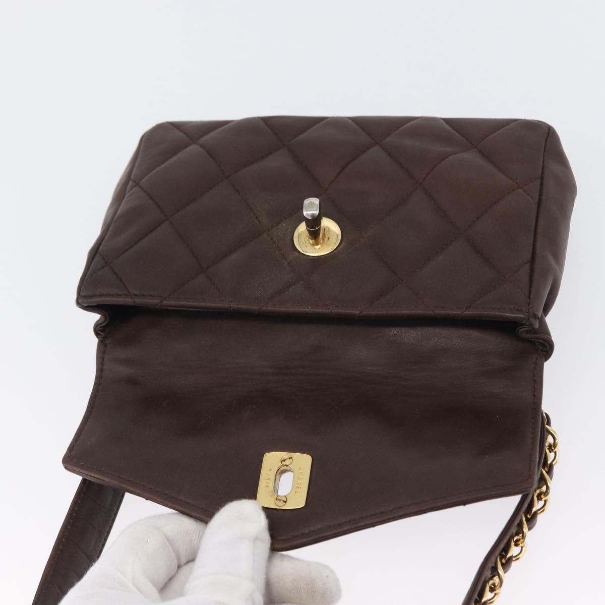 CHANEL Matelasse Waist bag Lamb Skin Brown Gold CC Auth bs33252