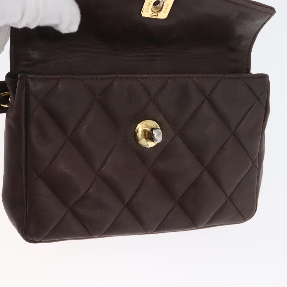 CHANEL Matelasse Waist bag Lamb Skin Brown Gold CC Auth bs33252
