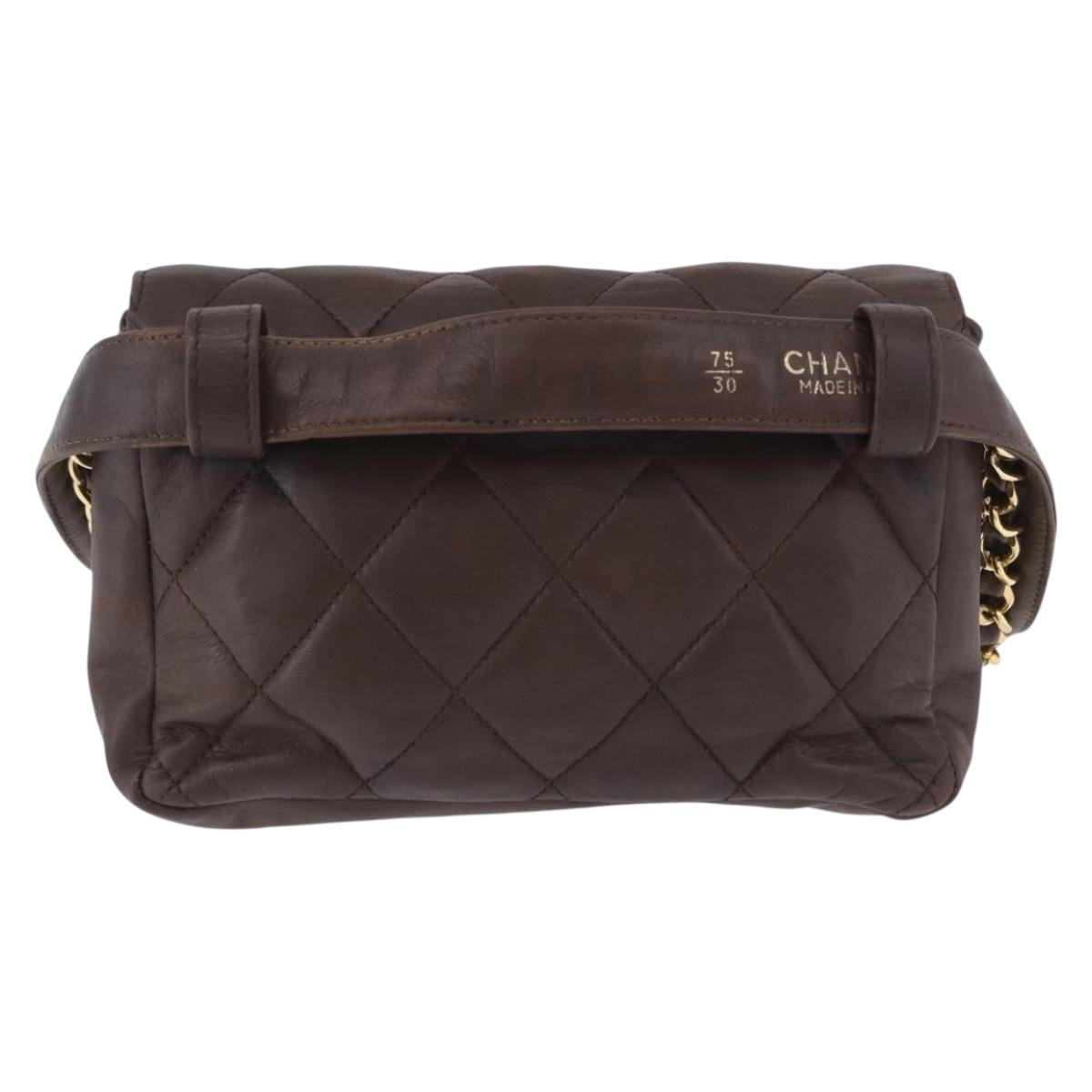 CHANEL Matelasse Waist bag Lamb Skin Brown Gold CC Auth bs33252