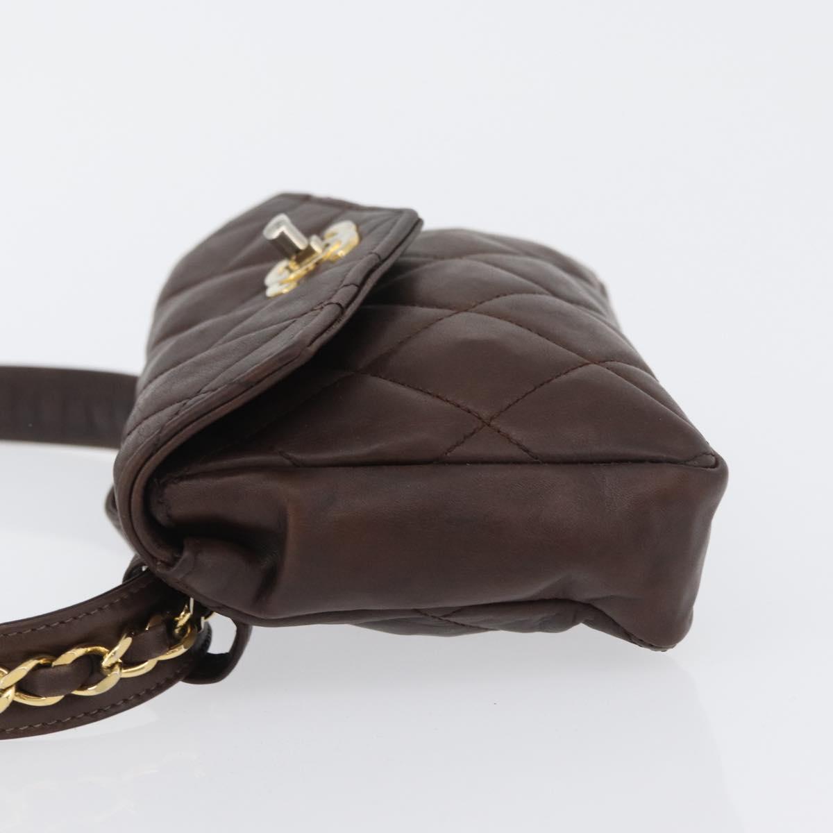 CHANEL Matelasse Waist bag Lamb Skin Brown Gold CC Auth bs33252