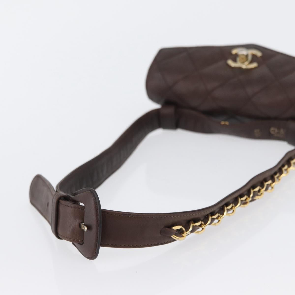 CHANEL Matelasse Waist bag Lamb Skin Brown Gold CC Auth bs33252
