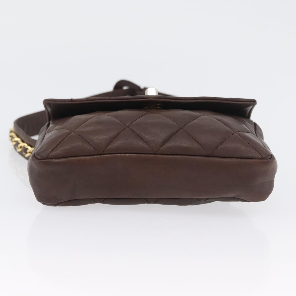 CHANEL Matelasse Waist bag Lamb Skin Brown Gold CC Auth bs33252