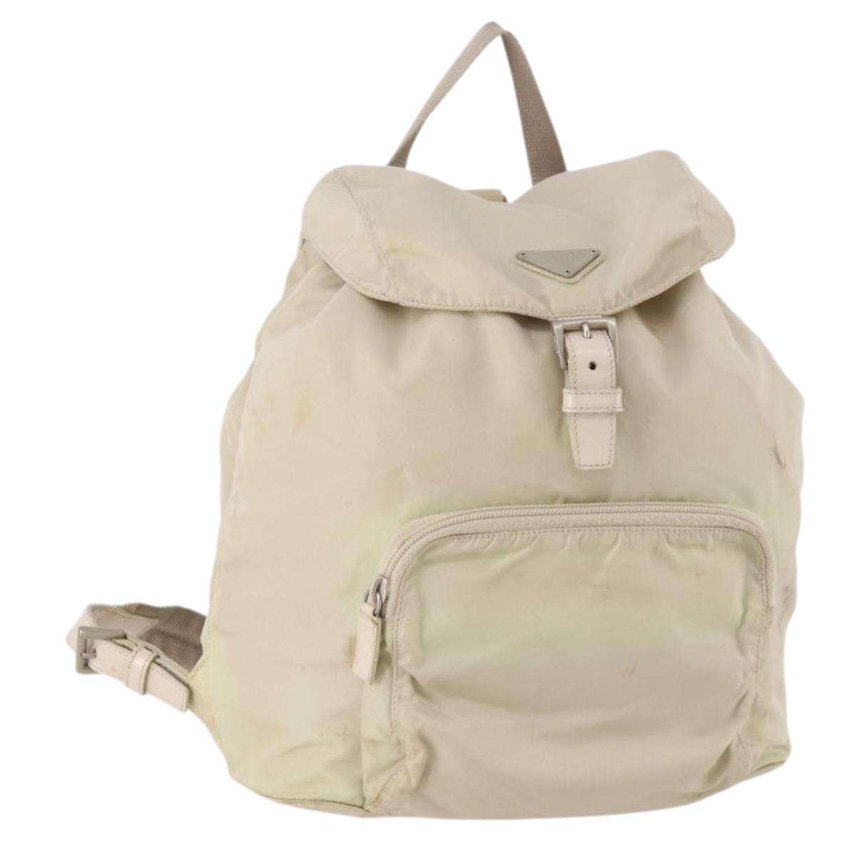 PRADA Backpack Nylon White Silver Auth bs33253