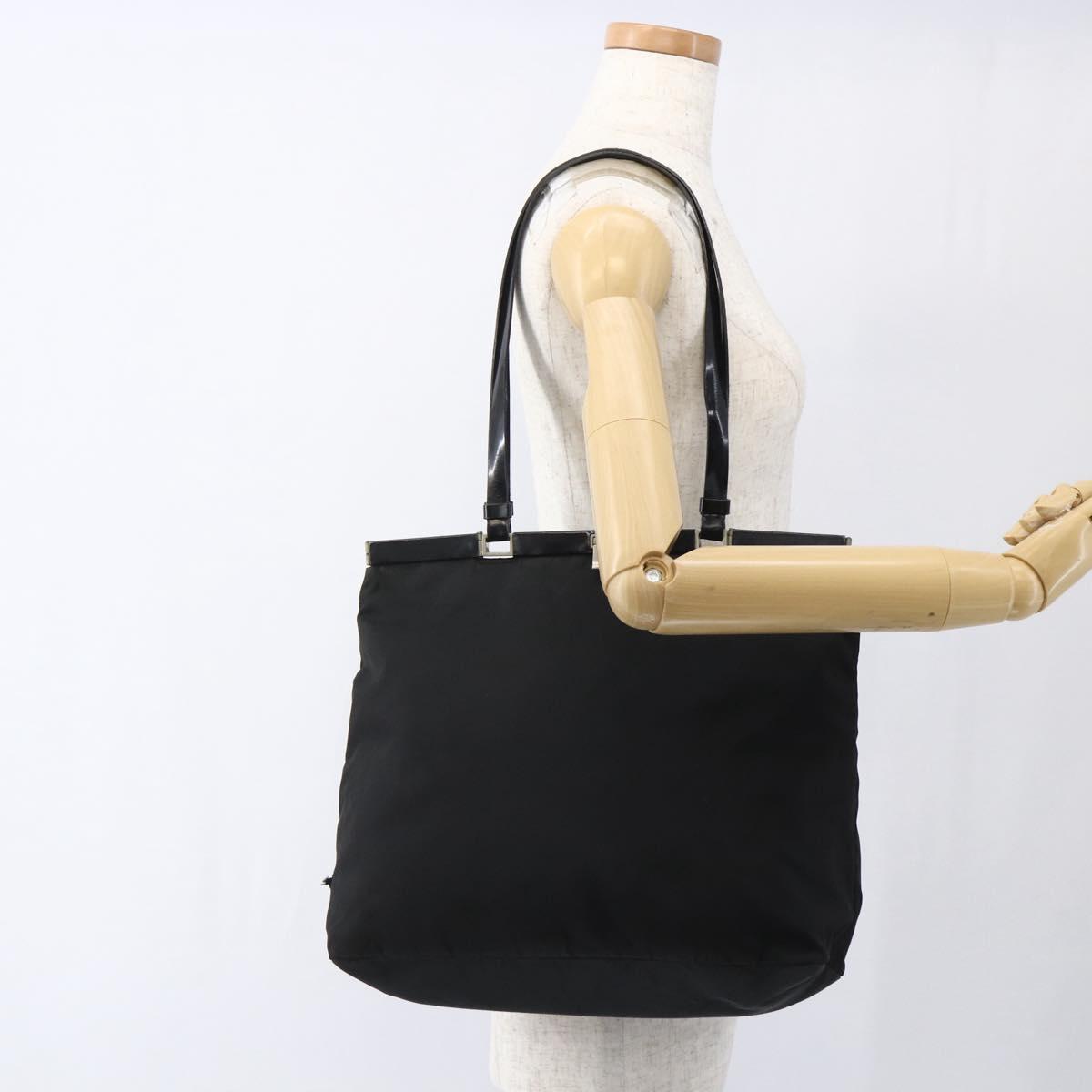 PRADA Tote Bag Nylon Black Silver Auth bs33254