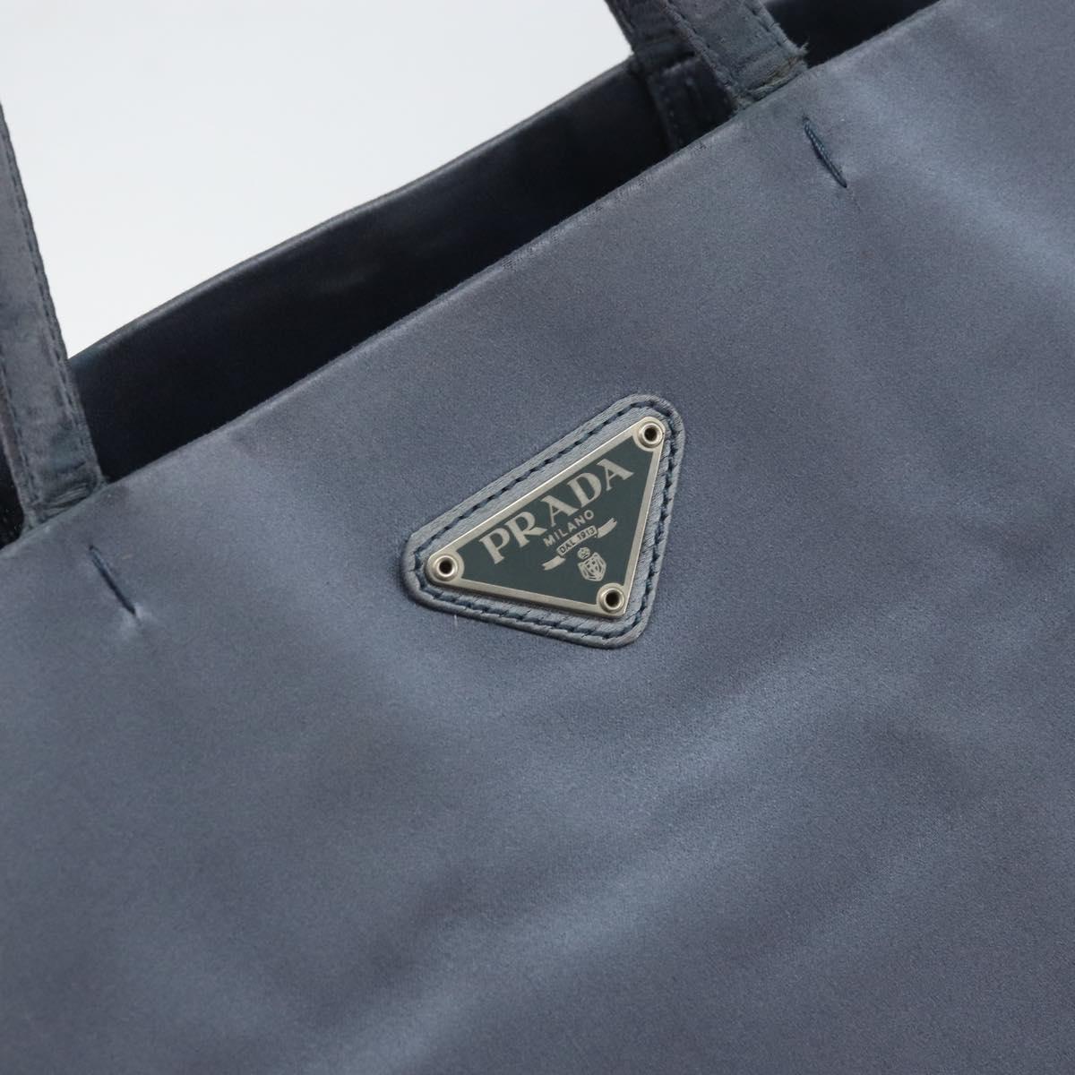 PRADA Tote Bag Satin Blue Silver Auth bs33255